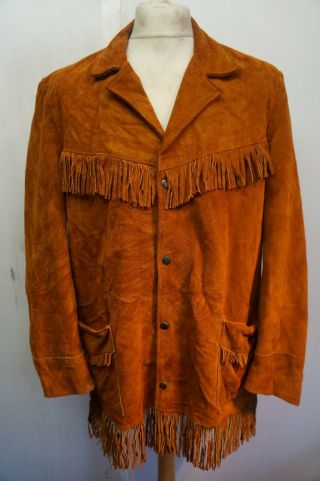 Vintage Distressed Lariat Usa Leather Cowboy Fringed Western Barn Jacket Size Xl