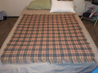 Vintage Burberrys Check Blanket Made In England Lambs Wool