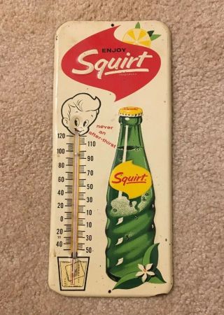 Vintage Circa 1963 Enjoy Squirt Soda Advertising Thermometer Sign
