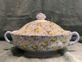 Shelley England “primrose” Chintz Blue 9 In.  Casserole With Lid Cover - Rare