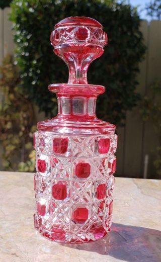 Antique Baccarat /abp Cut Clear Crystal Cane Checkered Glass Ruby Perfume Bottle