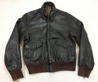 Vintage 80s 90s A2 Leather Bomber Goatskin Jacket Brown Flight Coat Mens Medium