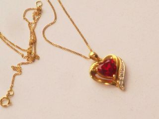 ANTIQUE VINTAGE LARGE HEART RUBY & DIAMOND 10ct GOLD PENDANT NECKLACE 5