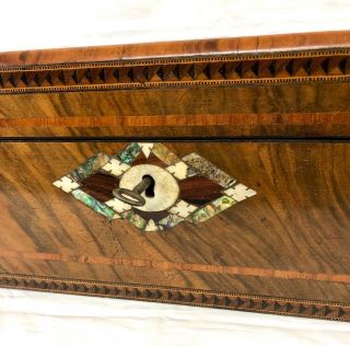 Antique Victorian Walnut & Mother of Pearl & Tunbridgeware Writing Box Slope 3