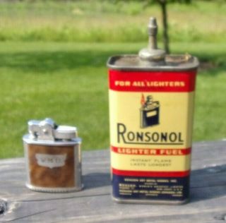 Vintage Ronson Lighter Fluid Tin W/lead Top And Vintage Ronson Lighter