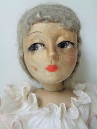 Antique 1920s Boudoir Bed Doll French Flapper Lenci Eyelashes Cloth Stockinette