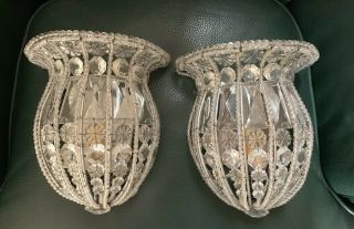 Pair Vintage Crystal Beaded Basket Wall Sconce Lamp Sconces Sherle Wagner Style