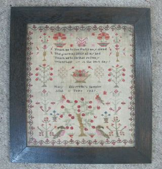 Antique C1821 Needlework Sampler Life & Death Poem By 11 Year Old Mary Ellsworth