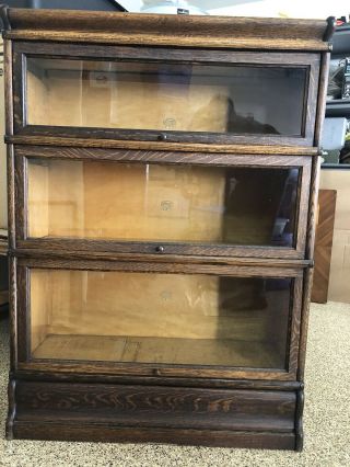 Antique Oak Barrister 3 Section Lawyers Bookcase