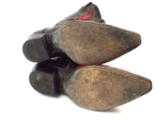 Tony Lama Classic Fire Walker Black Red Cowboy Boots - Men ' s 8.  5D Inlaid Vtg 12