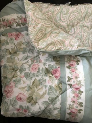 Vintage Laura Ashley Cabbage Rose Comforter Full Green Floral Paisley Cottage
