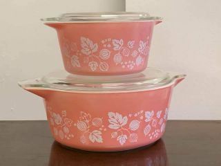 Vintage Pink Gooseberry Pyrex Casserole Dishes 473,  475