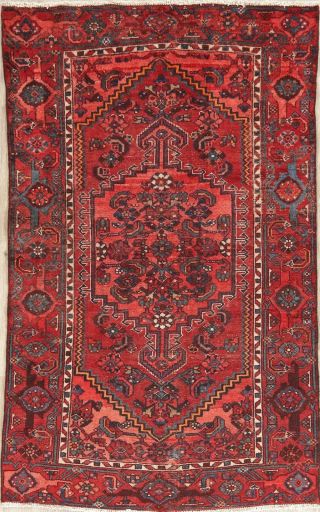 Antique Geometric Tribal Hamadan Area Rug Hand - Knotted Oriental Wool Carpet 4x6 2