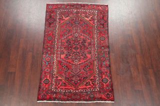 Antique Geometric Tribal Hamadan Area Rug Hand - Knotted Oriental Wool Carpet 4x6 3