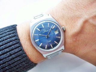 Fantastic Rare Steel Blue Certina Ds Date Vintage Wristwatch From 1970 