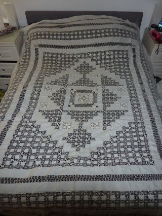 Stunning Huge Antique Vintage Hand Crochet Bed Throw Cover Tablecloth 260x216cm