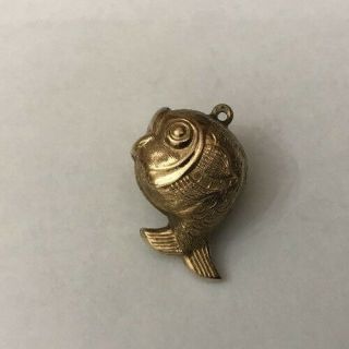 Vintage Hm Hallmarked 9k 9ct Yellow Gold Hollow Puffer Puffed Fish Charm Pendant