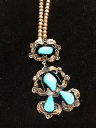 Vintage Turquoise Squash Blossom Necklace Native American Sterling