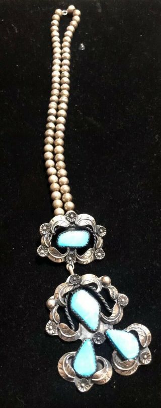 Vintage Turquoise Squash Blossom Necklace Native American Sterling 2