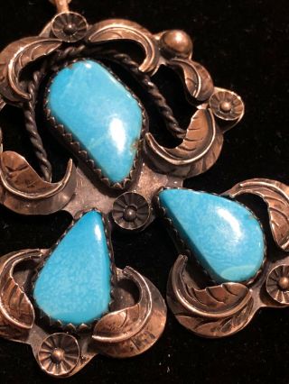 Vintage Turquoise Squash Blossom Necklace Native American Sterling 4