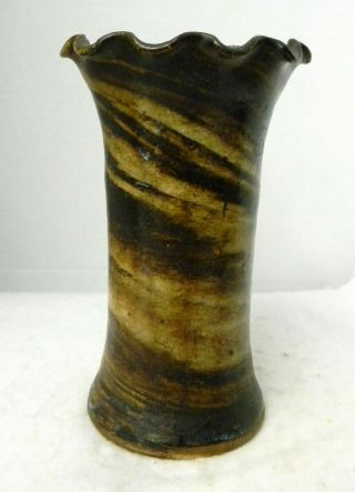 Ex Rare Propst Swirl Clay Nc Pottery Vase,  North Carolina Stamp Signed,  30s - 40s