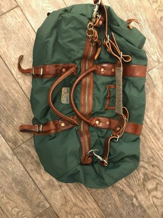 Vintage Polo Ralph Lauren Green Yosemite Duffle Bag,  Leather & Nylon