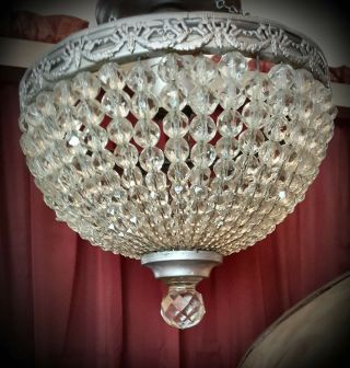 Antique Crystal Beaded Basket 8 " X7 " Chandelier For Ceiling Hall,  Bath Or Bedroom