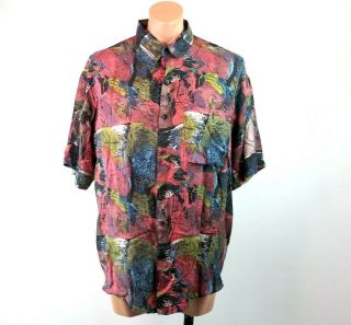 Vintage Mens Goouch 100 Silk Collared Shirt Size L Geometric All Over Print