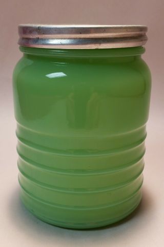 Vintage Jadeite Glass TEA Jar w/ Lid - Jeanette Glass Co.  - Depression Glassware 8