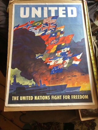 The United Nations Fight For Freedom Vintage Poster World War 2 Flags