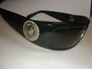 Versace 4044 - B Sunglasses Black Silver Coin Swarovski Crystals Medusa Wrap Rare