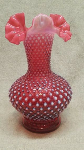Vintage Fenton Cranberry Opalescent Hobnail 11 " Vase