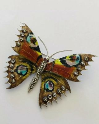Vintage Silver Enamel Butterfly Brooch,  Marcasite,  Ruby,  Sterling,  925,  Heavy