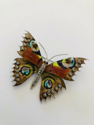 Vintage Silver Enamel Butterfly Brooch,  Marcasite,  Ruby,  Sterling,  925,  Heavy 4