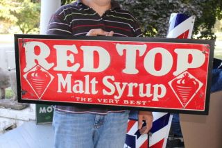 Rare Vintage 1930 Red Top Malt Syrup Beer Prohibition 29 " Embossed Metal Sign