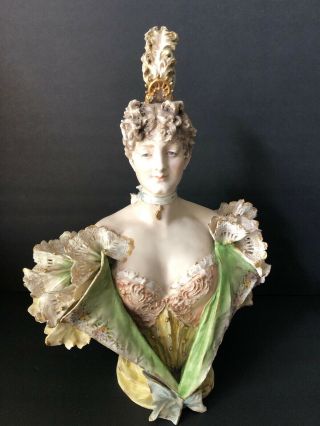 Large Antique Art Nouveau Austrian Turn Teplitz Porcelain Figurine Bust Of Lady