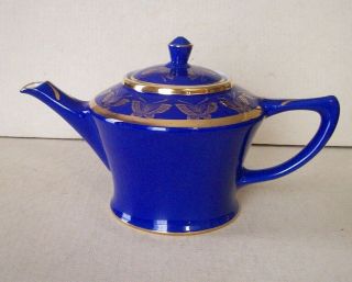 Vintage Hall Teapot Cobalt Blue W/ Gold Trim & Gold Butterflies 6 Cup 0156 Ex