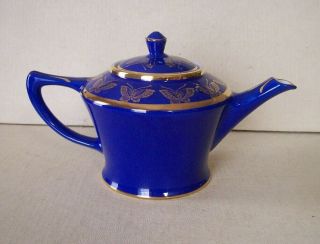 Vintage Hall Teapot Cobalt Blue w/ Gold Trim & Gold Butterflies 6 Cup 0156 EX 2
