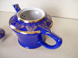 Vintage Hall Teapot Cobalt Blue w/ Gold Trim & Gold Butterflies 6 Cup 0156 EX 5
