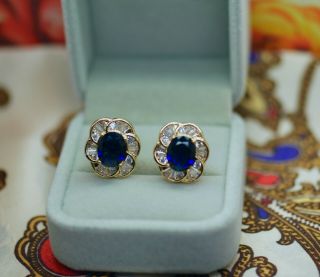 Vintage Jewellery Gold Earring Blue And White Sapphires Ear Rings