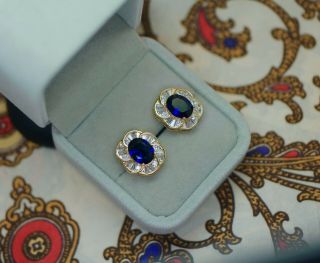 VINTAGE JEWELLERY GOLD EARRING BLUE AND WHITE SAPPHIRES EAR RINGS 3