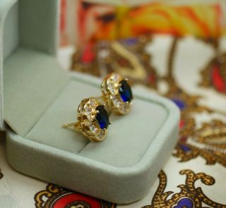 VINTAGE JEWELLERY GOLD EARRING BLUE AND WHITE SAPPHIRES EAR RINGS 4