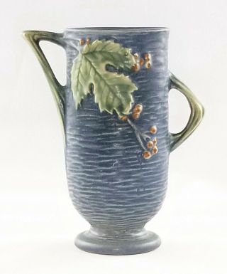 Vtg Roseville Pottery Bushberry Blue Double Handled Vase 29 - 6 Cond