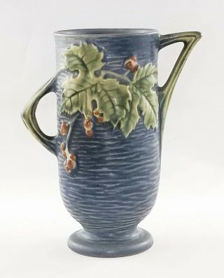 Vtg Roseville Pottery Bushberry Blue Double Handled Vase 29 - 6 COND 3