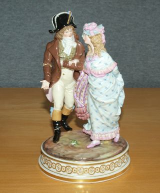 Antique Meissen Porcelain Group Figure - Napoleonic Soldier With Girlfriend
