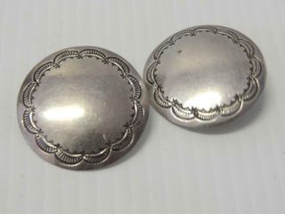 Vintage Antique Pawn Navajo Indian Sterling Silver Concho Earrings - Big,