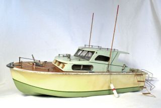 Vintage 1950s Cabin Cruiser Model Toy Boat Wood & Plastic W Parts