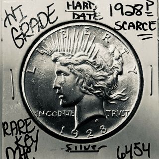 1928 Peace Silver Dollar Hi Grade U.  S.  Rare Key Coin 6454