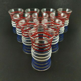Vintage Red White Blue Striped Anchor Hocking Glasses Tumblers Set 10 Betsy Ross