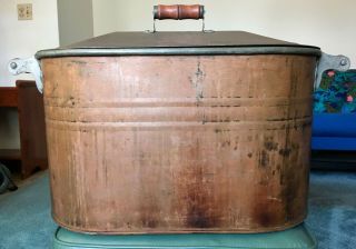 Antique Vintage Primitive Copper Boiler Wash Tub With Metal Lid